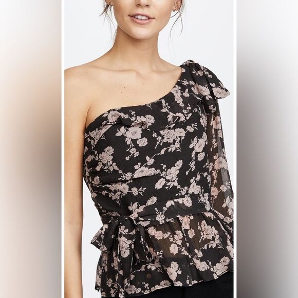 For Love And Lemons Theo Silk Blend One Shoulder Top Medium - Picture 5 of 15